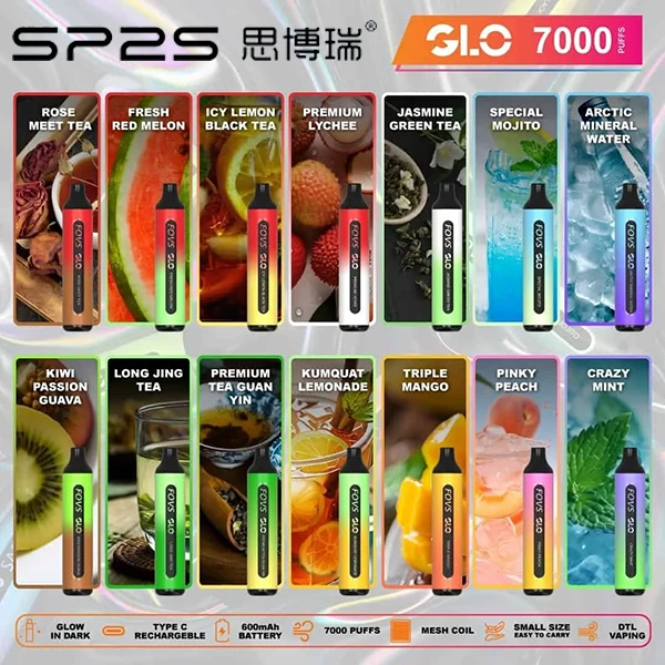 SP2S GLO 7000口新品爆款拋棄式電子煙｜多種口味 | 台灣現貨